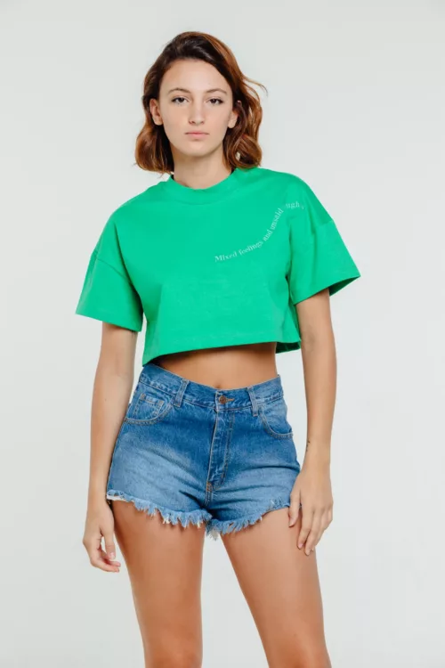 Remera Ratuzan Crop Con Bordado En Jersey