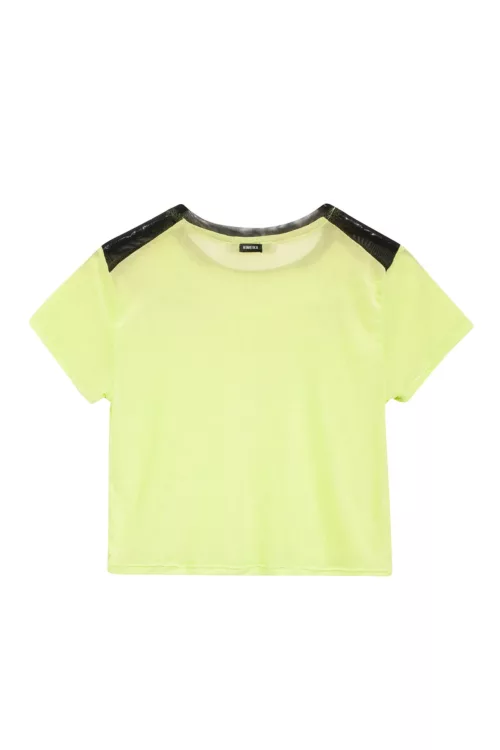 REMERA ESCOTE REDONDO, CON ESTAMPA Y STRASS, TELA MICROTUL